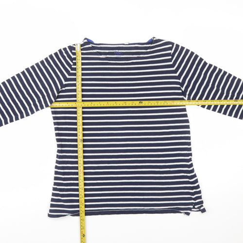 Boden Women Blue Striped Long Sleeve Cotton Boat Neck T-Shirt Size 12