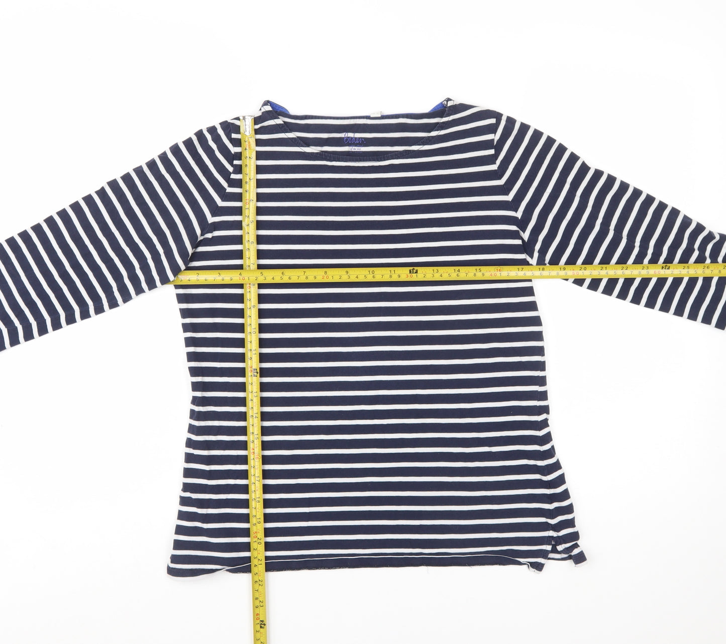 Boden Women Blue Striped Long Sleeve Cotton Boat Neck T-Shirt Size 12