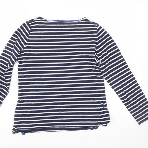 Boden Women Blue Striped Long Sleeve Cotton Boat Neck T-Shirt Size 12