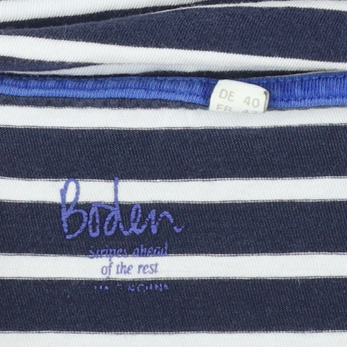 Boden Women Blue Striped Long Sleeve Cotton Boat Neck T-Shirt Size 12
