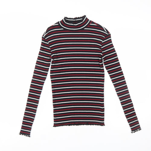 Warehouse Women's Multicoloured Striped Mock Neck Slim Fit Jersey Long Sleeve Top Size 10