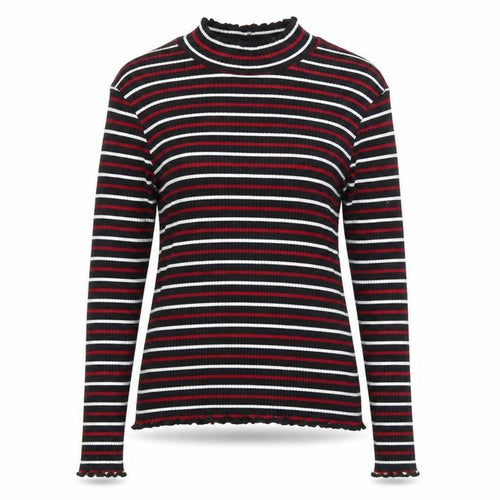 Warehouse Women's Multicoloured Striped Mock Neck Slim Fit Jersey Long Sleeve Top Size 10