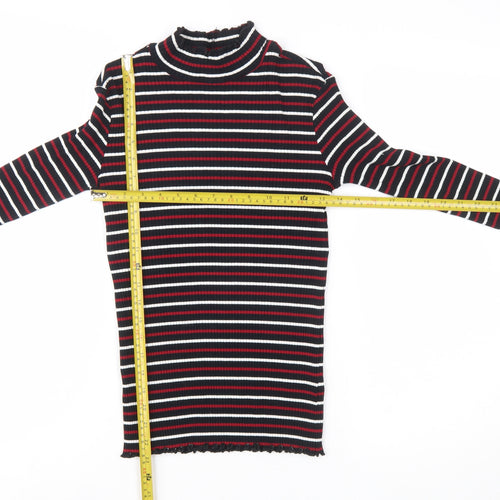 Warehouse Women's Multicoloured Striped Mock Neck Slim Fit Jersey Long Sleeve Top Size 10