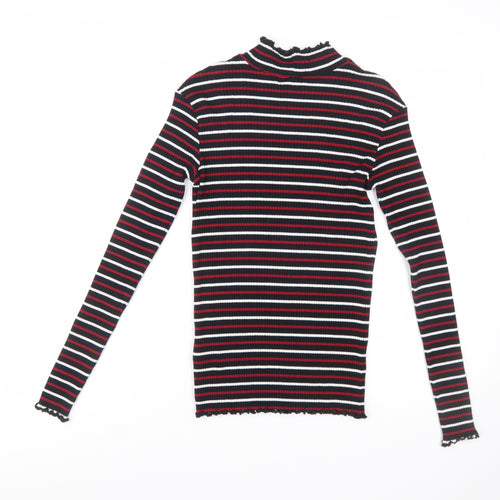 Warehouse Women's Multicoloured Striped Mock Neck Slim Fit Jersey Long Sleeve Top Size 10
