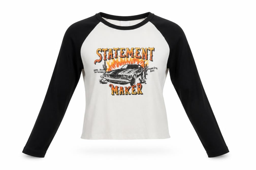 Bershka Womens Multicoloured Cropped Long Sleeve Graphic T-Shirt L