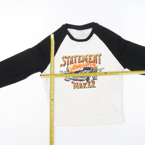 Bershka Womens Multicoloured Cropped Long Sleeve Graphic T-Shirt L