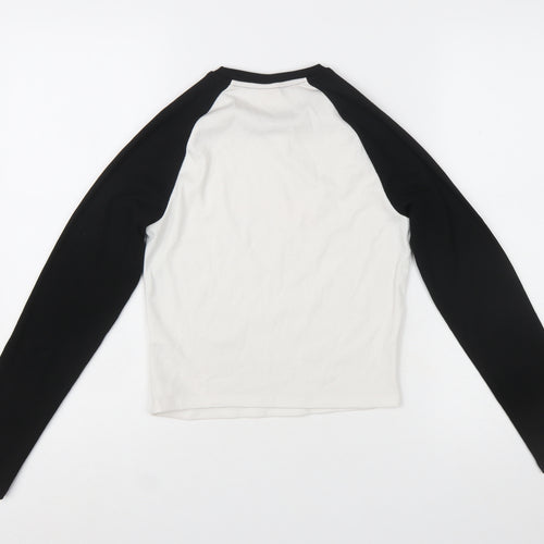 Bershka Womens Multicoloured Cropped Long Sleeve Graphic T-Shirt L