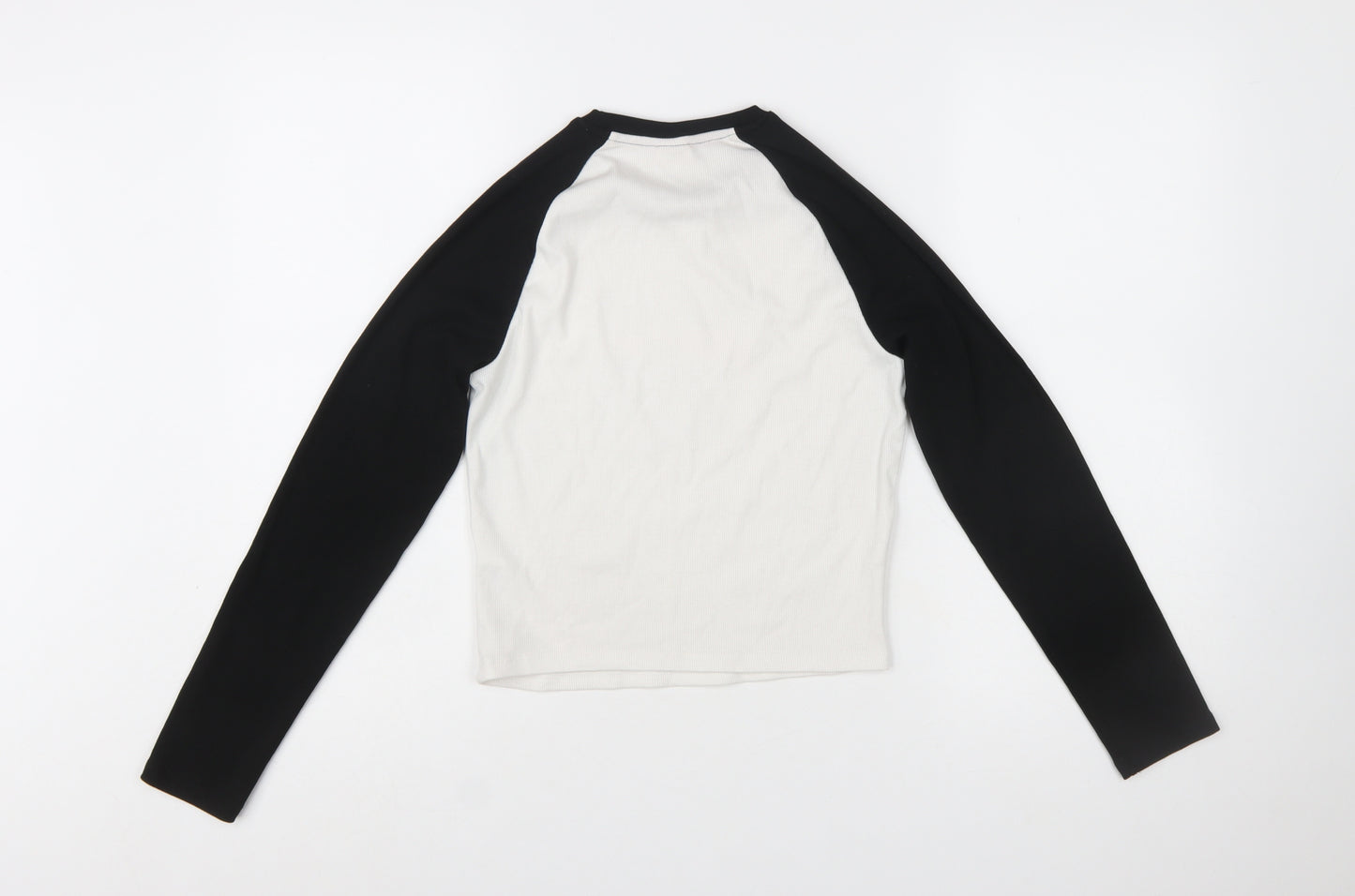 Bershka Womens Multicoloured Cropped Long Sleeve Graphic T-Shirt L
