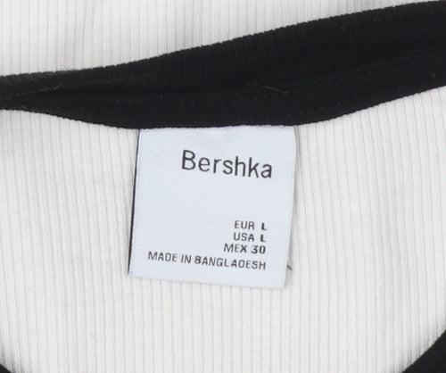 Bershka Womens Multicoloured Cropped Long Sleeve Graphic T-Shirt L