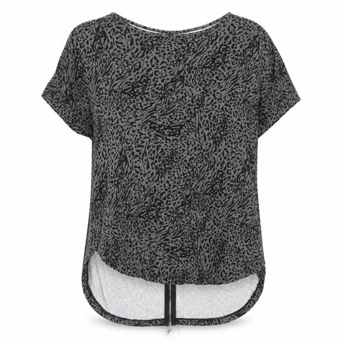 Apricot Women's Grey Animal Print Short Sleeve Zip Back Top Size 14