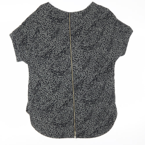 Apricot Women's Grey Animal Print Short Sleeve Zip Back Top Size 14