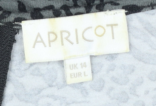 Apricot Women's Grey Animal Print Short Sleeve Zip Back Top Size 14