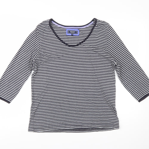 Maine New England Women's Blue Striped Cotton 3/4 Sleeve V-Neck Top Size 18