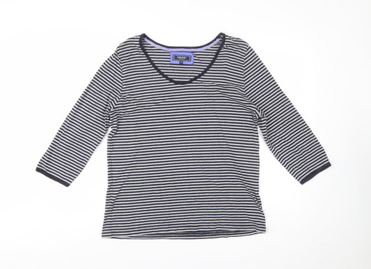 Maine New England Women's Blue Striped Cotton 3/4 Sleeve V-Neck Top Size 18