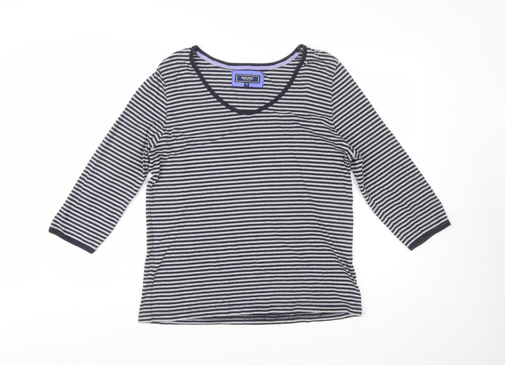 Maine New England Women's Blue Striped Cotton 3/4 Sleeve V-Neck Top Size 18