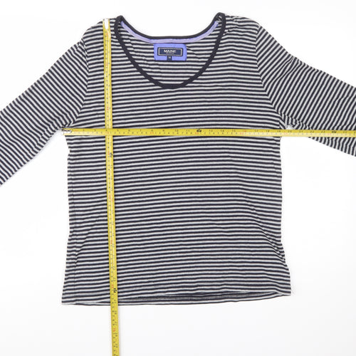 Maine New England Women's Blue Striped Cotton 3/4 Sleeve V-Neck Top Size 18
