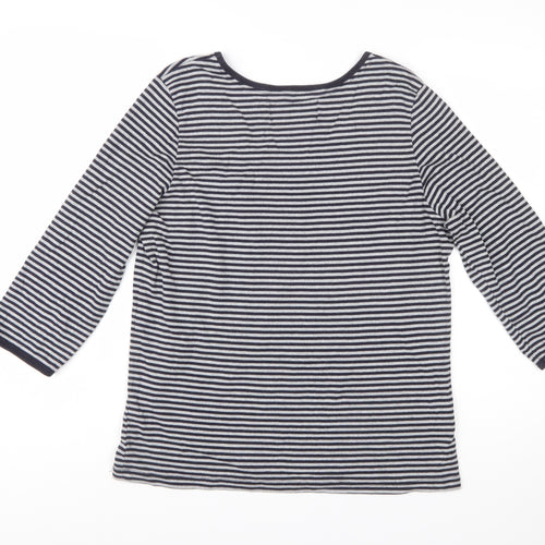 Maine New England Women's Blue Striped Cotton 3/4 Sleeve V-Neck Top Size 18