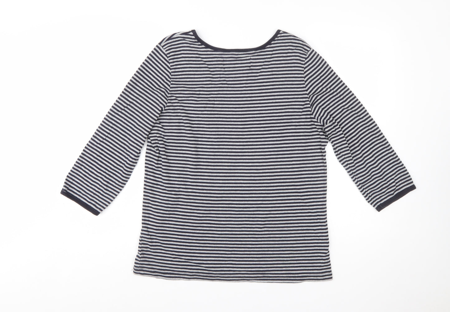 Maine New England Women's Blue Striped Cotton 3/4 Sleeve V-Neck Top Size 18
