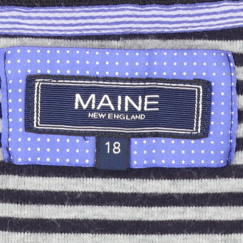 Maine New England Women's Blue Striped Cotton 3/4 Sleeve V-Neck Top Size 18