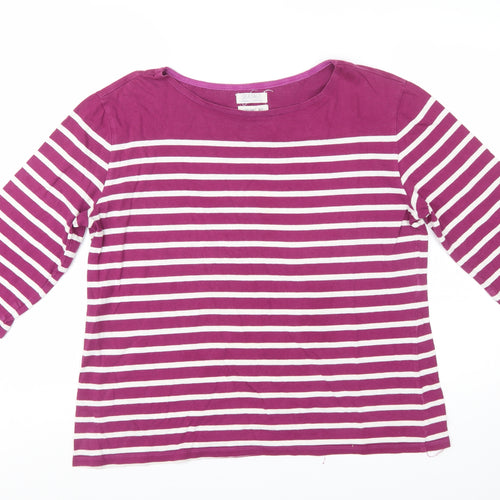 Seasalt Womens Purple Striped Organic Cotton 3/4 Sleeve Sailor Top Size 16