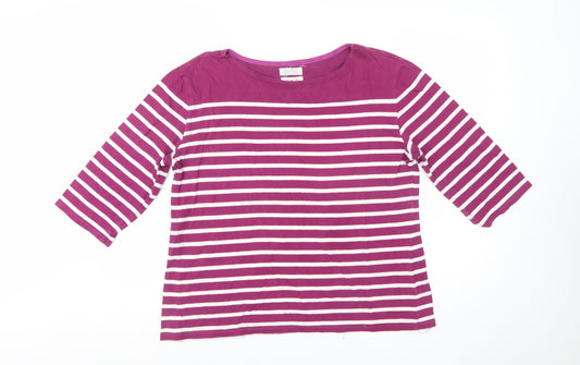 Seasalt Womens Purple Striped Organic Cotton 3/4 Sleeve Sailor Top Size 16