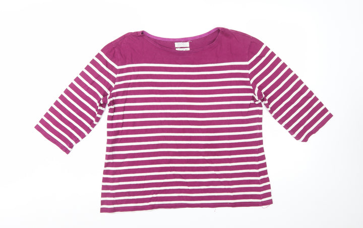 Seasalt Womens Purple Striped Organic Cotton 3/4 Sleeve Sailor Top Size 16