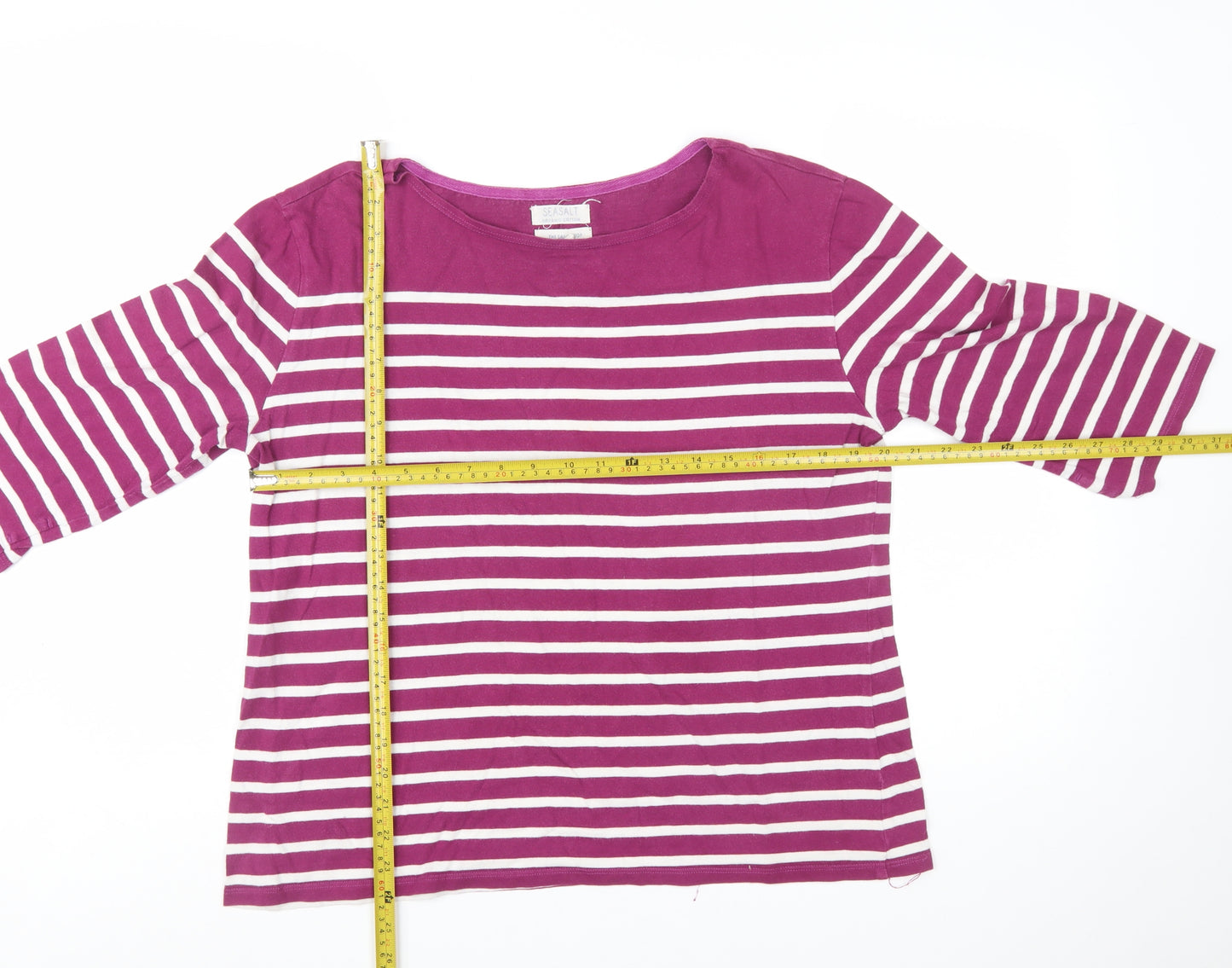 Seasalt Womens Purple Striped Organic Cotton 3/4 Sleeve Sailor Top Size 16
