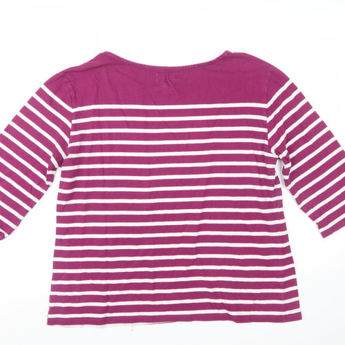 Seasalt Womens Purple Striped Organic Cotton 3/4 Sleeve Sailor Top Size 16
