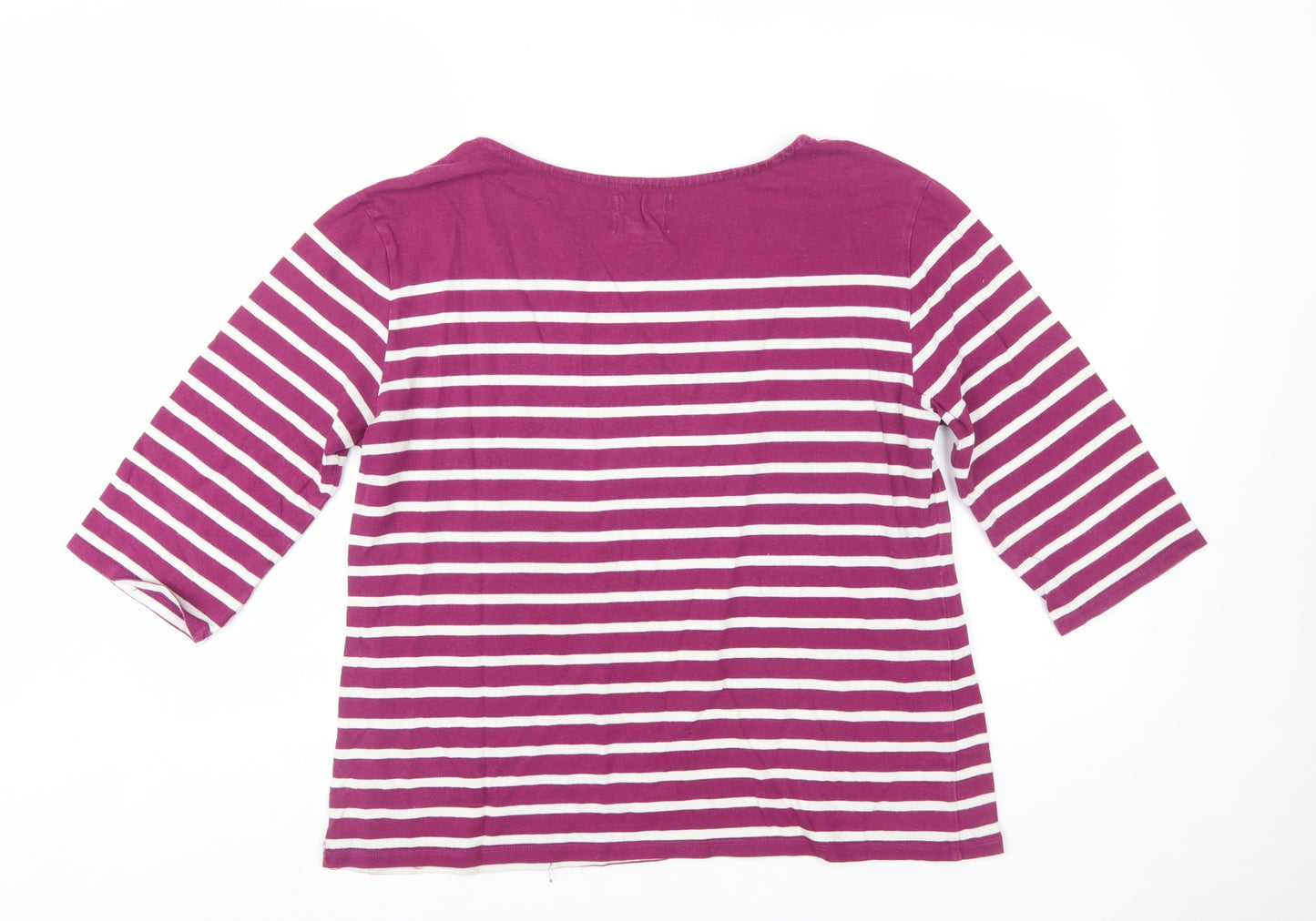 Seasalt Womens Purple Striped Organic Cotton 3/4 Sleeve Sailor Top Size 16