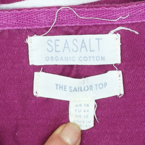 Seasalt Womens Purple Striped Organic Cotton 3/4 Sleeve Sailor Top Size 16