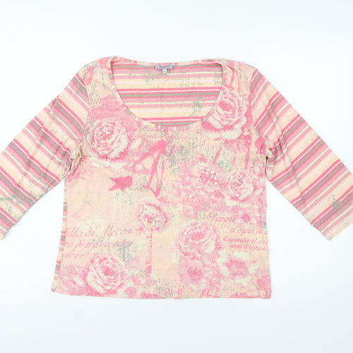 Marks and Spencer Per Una Womens Pink Floral Striped T-Shirt Size 16