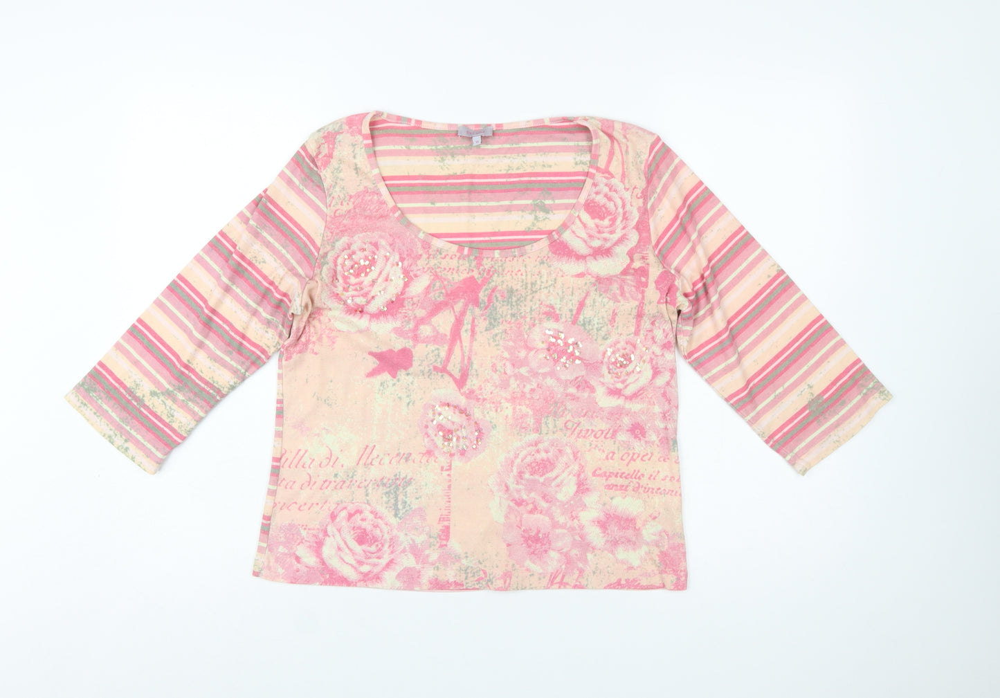 Marks and Spencer Per Una Womens Pink Floral Striped T-Shirt Size 16