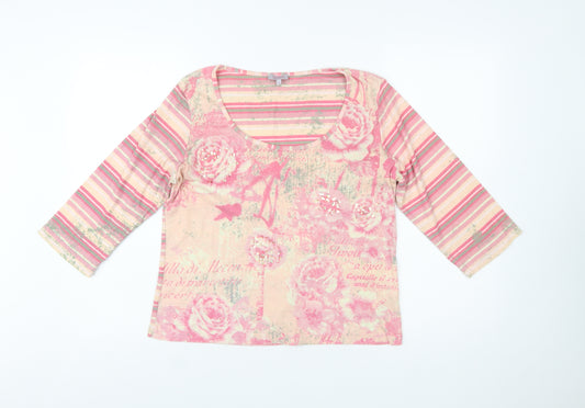 Marks and Spencer Per Una Womens Pink Floral Striped T-Shirt Size 16