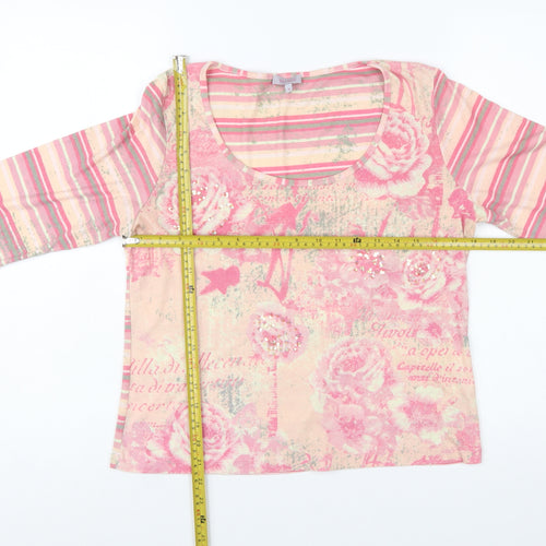 Marks and Spencer Per Una Womens Pink Floral Striped T-Shirt Size 16
