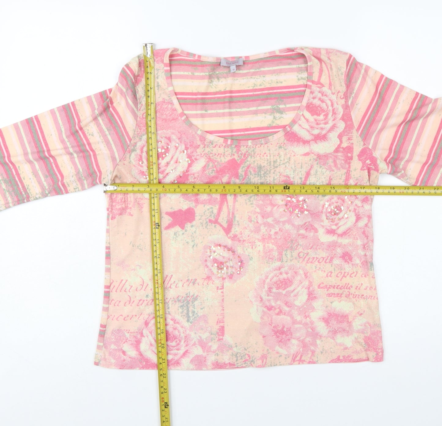 Marks and Spencer Per Una Womens Pink Floral Striped T-Shirt Size 16