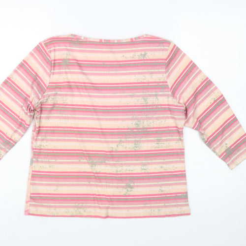 Marks and Spencer Per Una Womens Pink Floral Striped T-Shirt Size 16