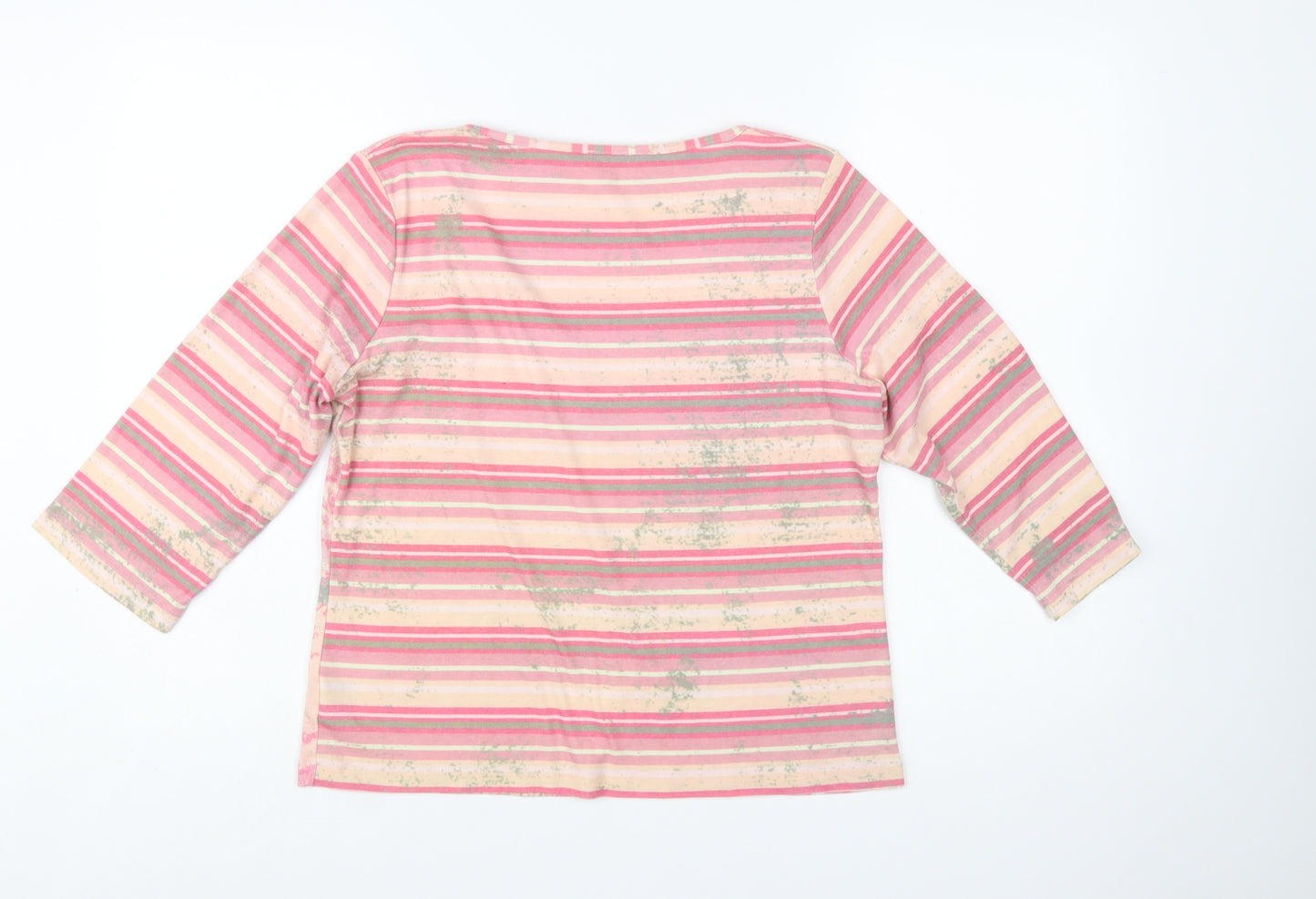 Marks and Spencer Per Una Womens Pink Floral Striped T-Shirt Size 16