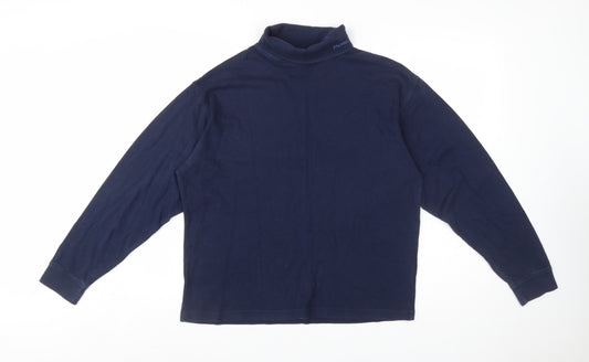 Arnold Palmer Women's Blue Roll Neck Long Sleeve Cotton T-Shirt M