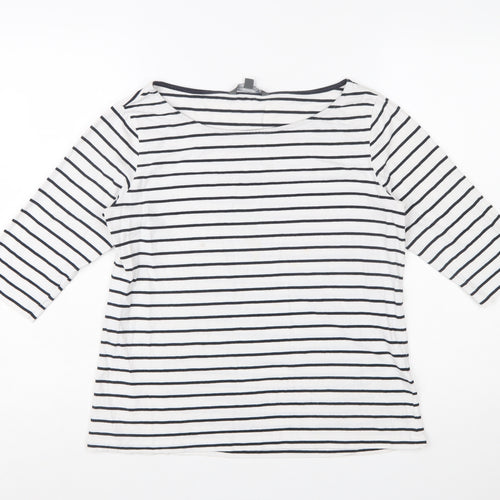 French Connection Womens White Striped 3/4 Sleeve Boat Neck T-Shirt XL