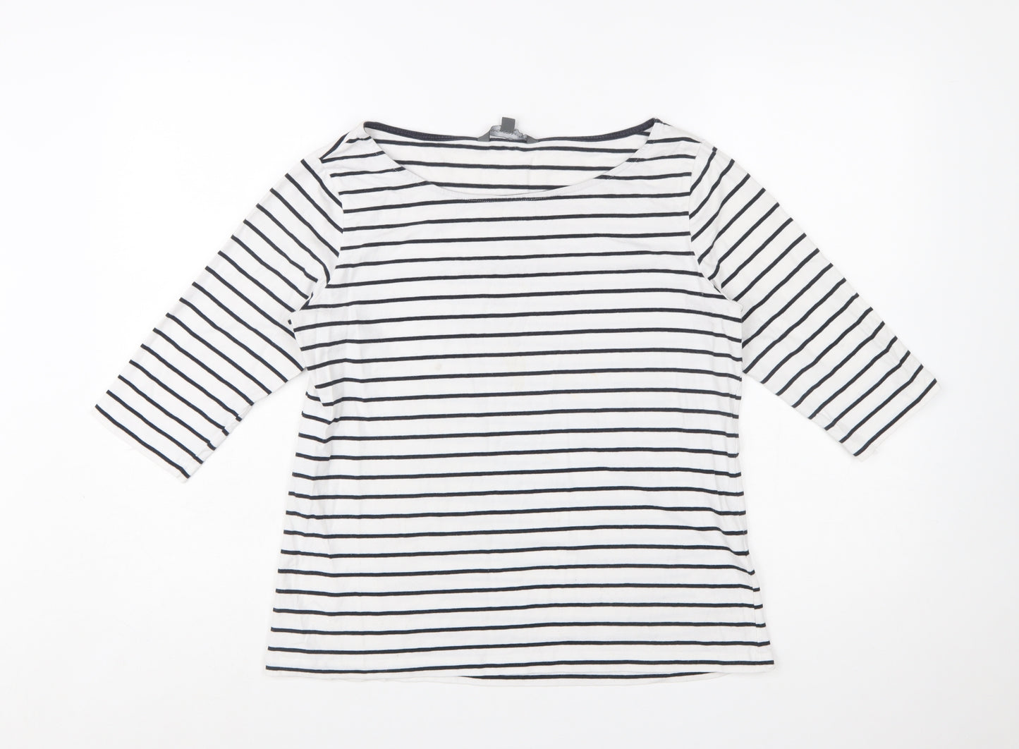 French Connection Womens White Striped 3/4 Sleeve Boat Neck T-Shirt XL