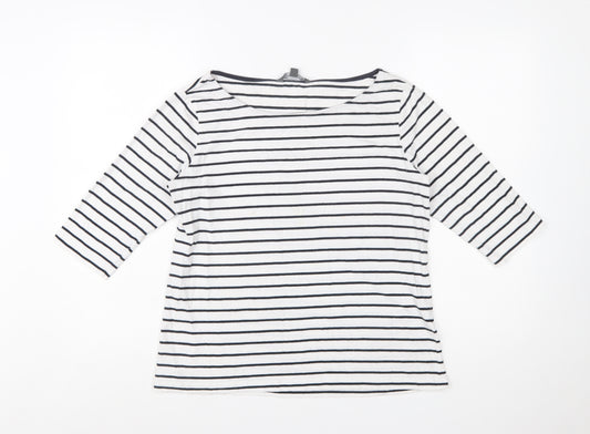 French Connection Womens White Striped 3/4 Sleeve Boat Neck T-Shirt XL
