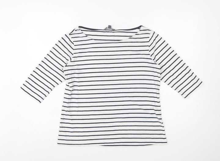 French Connection Womens White Striped 3/4 Sleeve Boat Neck T-Shirt XL