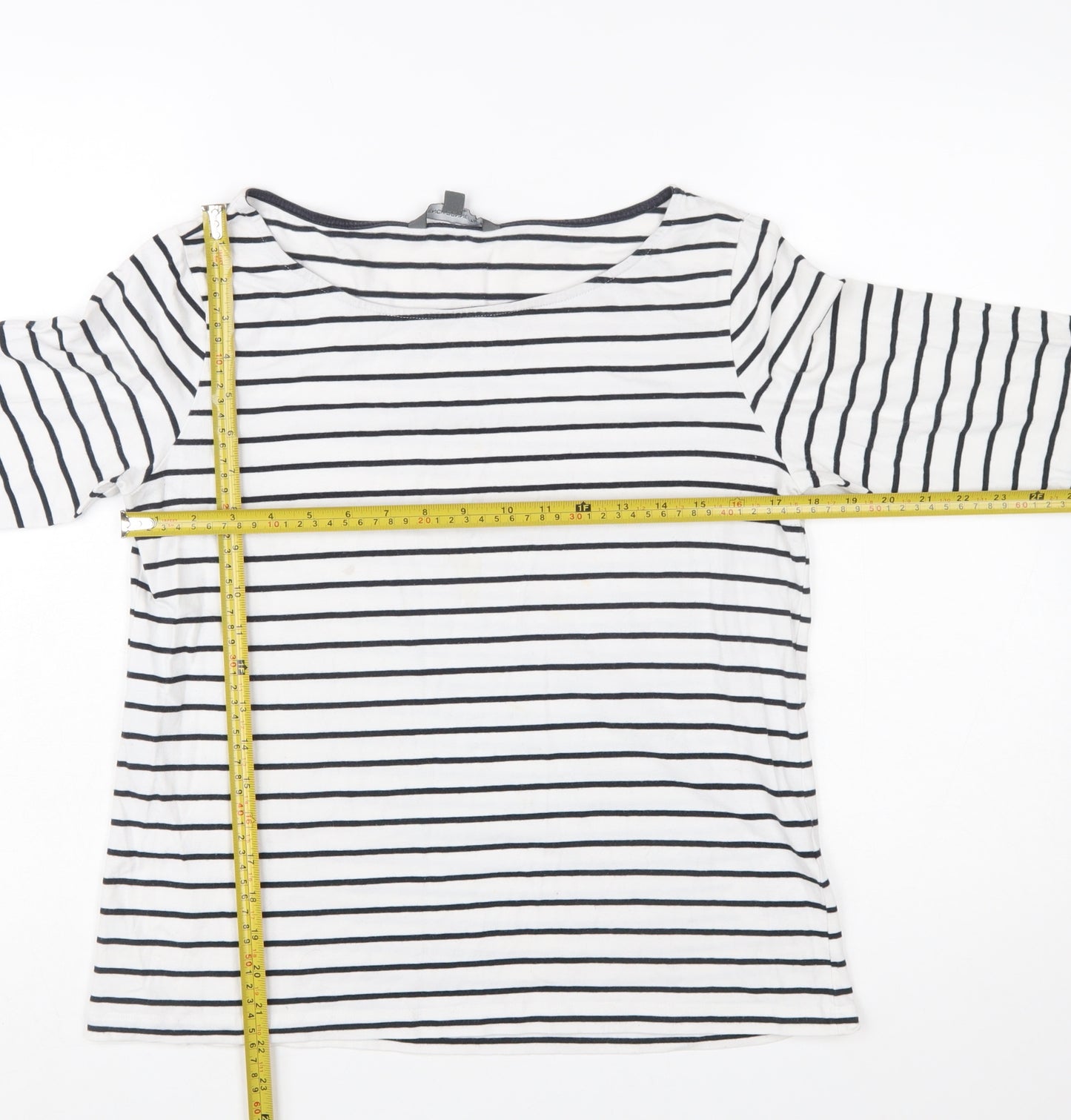 French Connection Womens White Striped 3/4 Sleeve Boat Neck T-Shirt XL