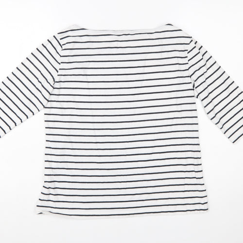French Connection Womens White Striped 3/4 Sleeve Boat Neck T-Shirt XL