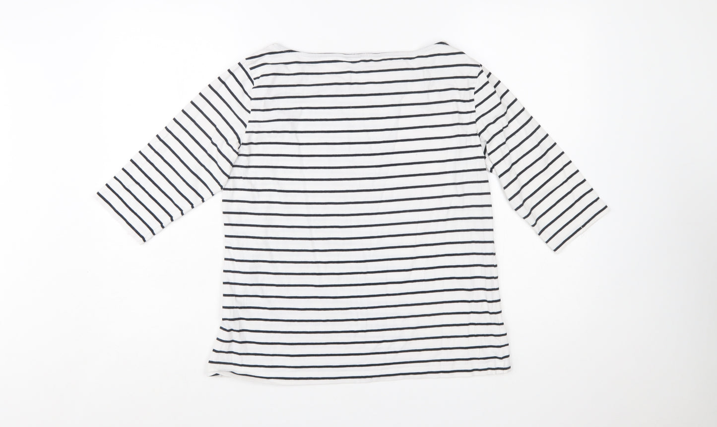 French Connection Womens White Striped 3/4 Sleeve Boat Neck T-Shirt XL