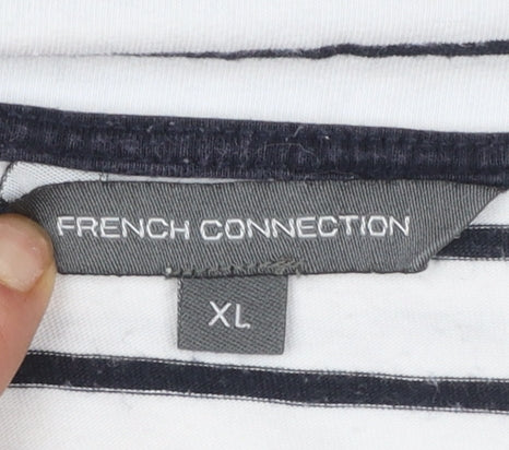 French Connection Womens White Striped 3/4 Sleeve Boat Neck T-Shirt XL