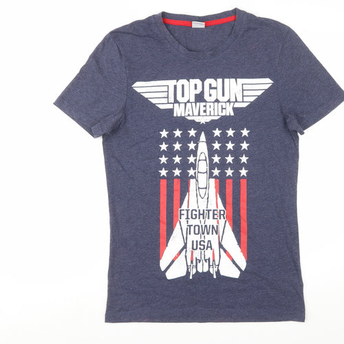 Top Gun Maverick Men's Blue Graphic Crew Neck T-Shirt Size S
