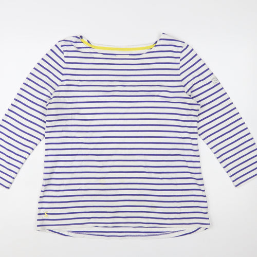 Joules Womens White Purple Striped Boat Neck 3/4 Sleeve Cotton T-Shirt UK 16