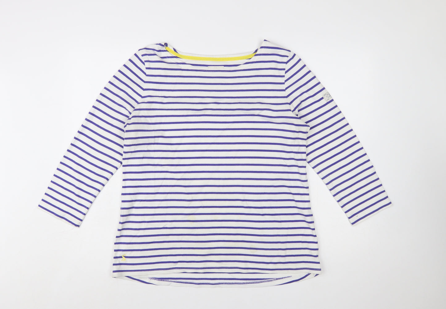 Joules Womens White Purple Striped Boat Neck 3/4 Sleeve Cotton T-Shirt UK 16