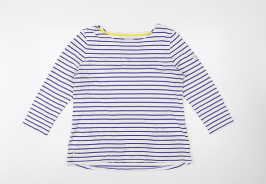Joules Womens White Purple Striped Boat Neck 3/4 Sleeve Cotton T-Shirt UK 16